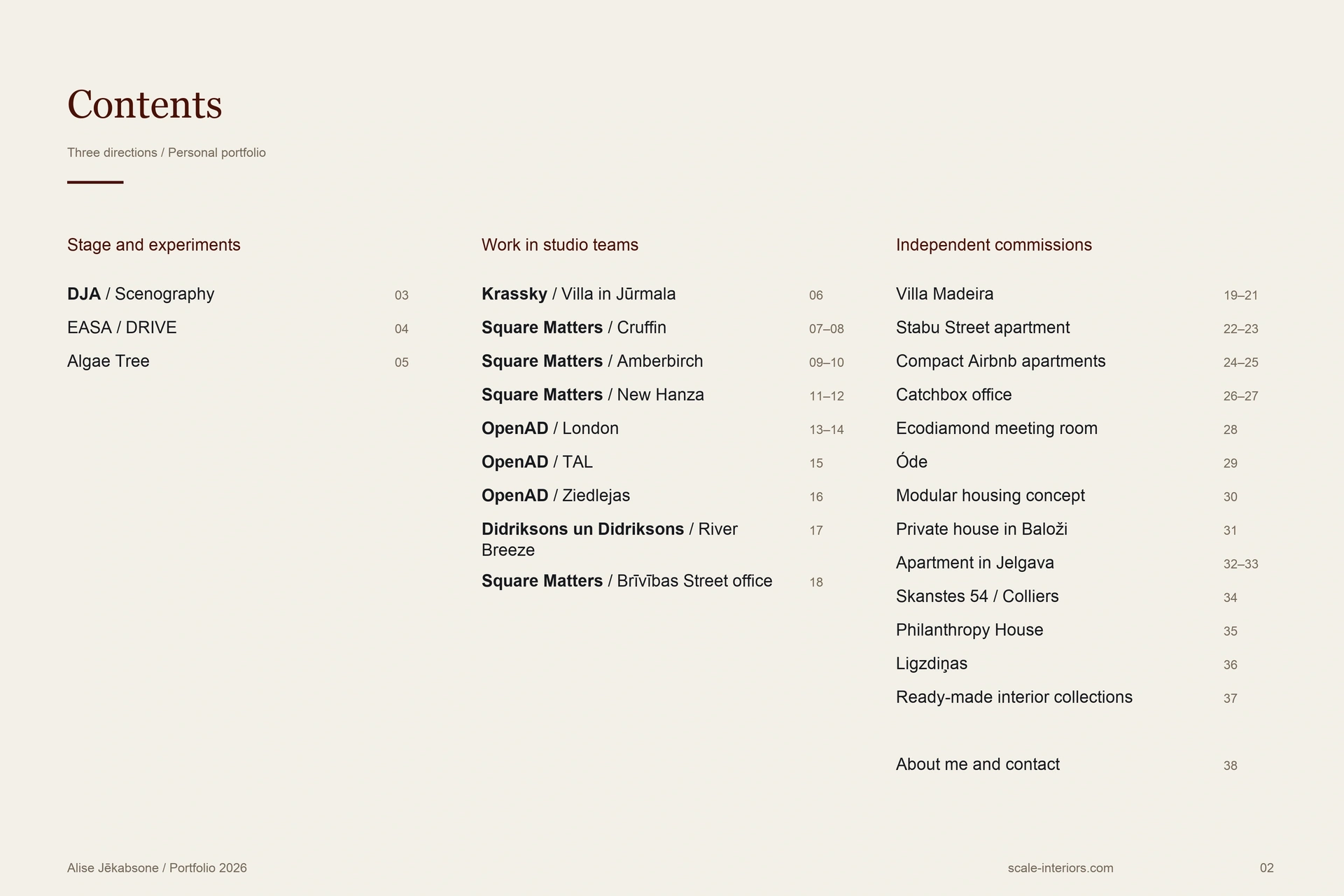 Contents — portfolio page 2